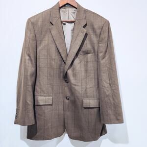 Lauren Ralph Lauren Mens Brown Wool Herringbone Blazer Size 44L Old Money Preppy